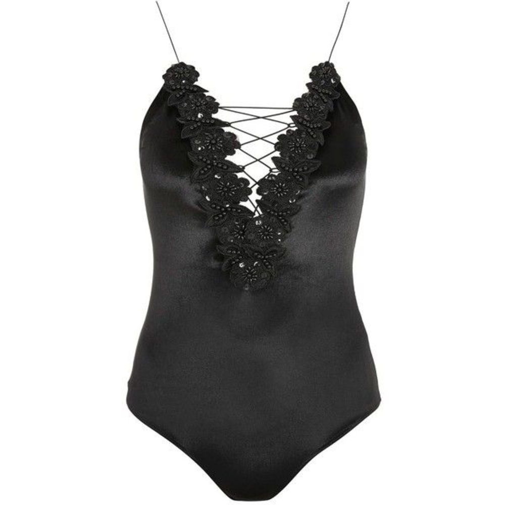 Topshop embroidered black body suit
